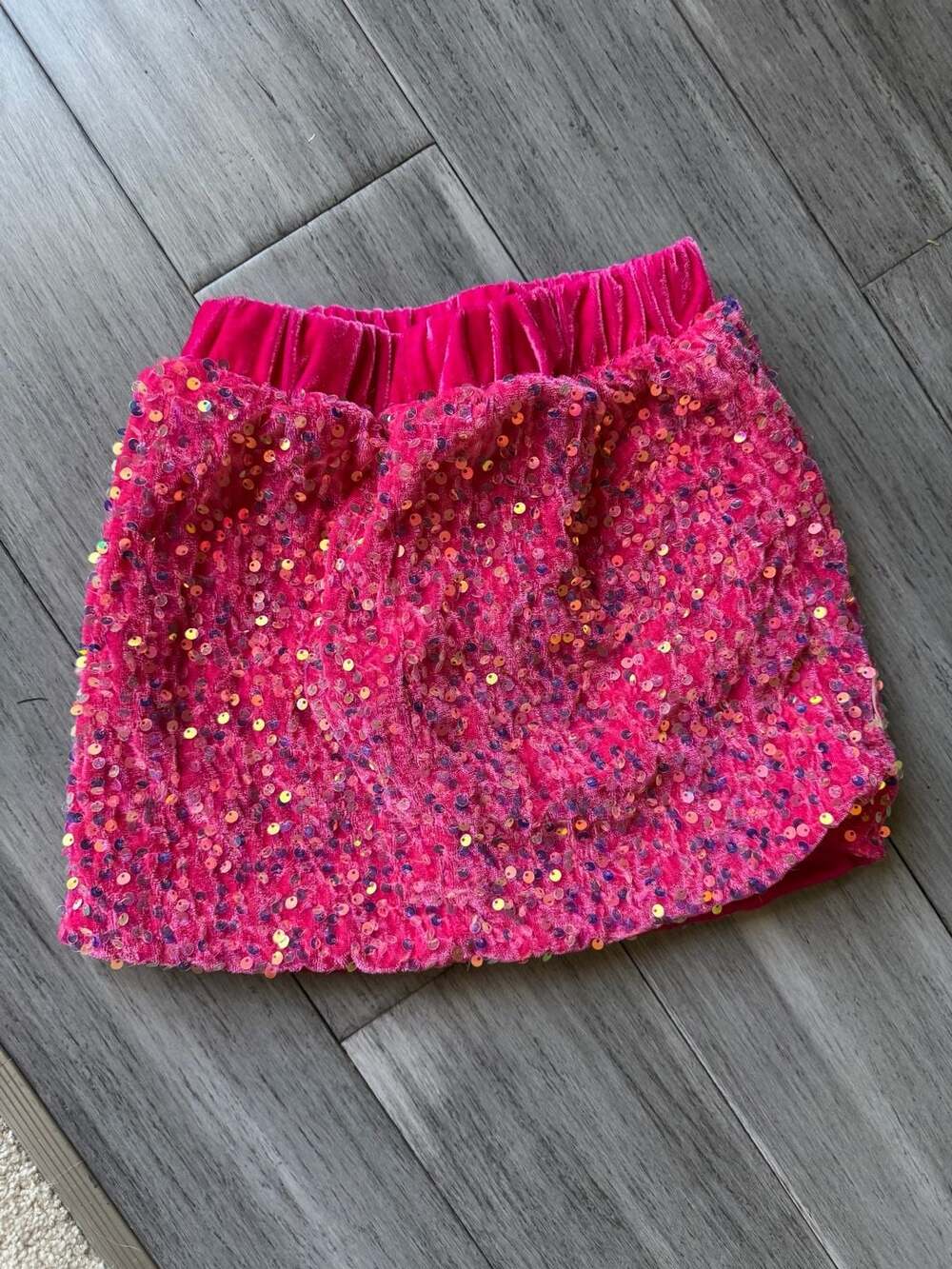 WELAKEN Girls' Pink Velvet Sequin Elastic Waist Mini Skirt